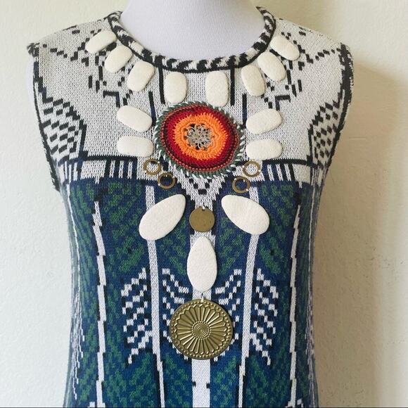 Anthropologie Cecilia Prado Boho Colorful Crochet Metal Collar Printed Dress - Picture 10 of 10